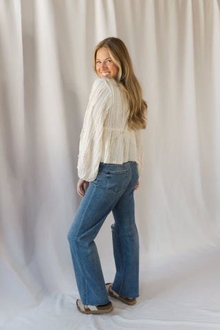 Keely Floral Patched Top, Cream - The Red Thread Boutique