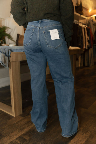 Fray Hem Slim Wide Jeans