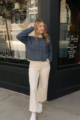 Color Contrast Cardigan, Navy