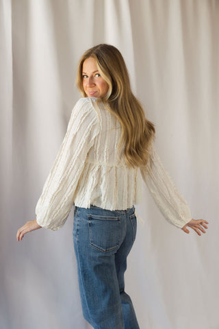Keely Floral Patched Top, Cream - The Red Thread Boutique