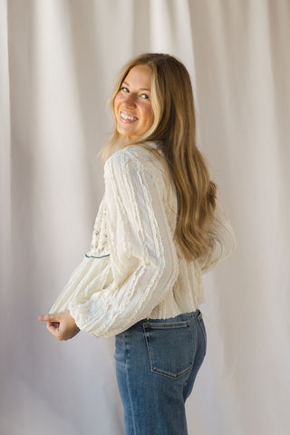 Keely Floral Patched Top, Cream - The Red Thread Boutique