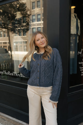 Color Contrast Cardigan, Navy