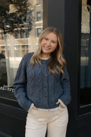 Color Contrast Cardigan, Navy