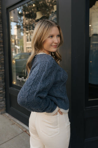 Color Contrast Cardigan, Navy