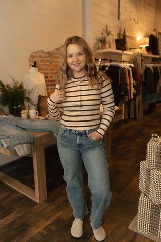 Carina Top, Cream Brown Stripe