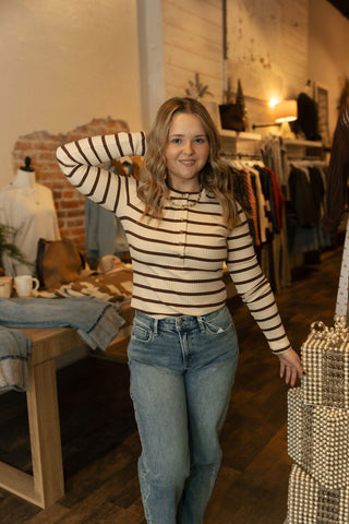 Carina Top, Cream Brown Stripe