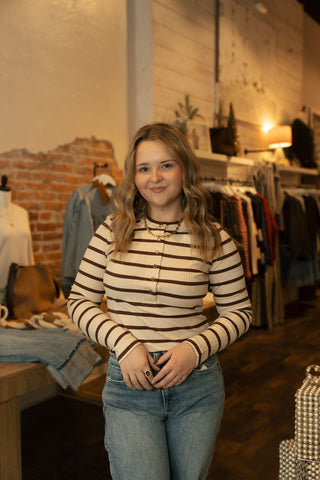 Carina Top, Cream Brown Stripe