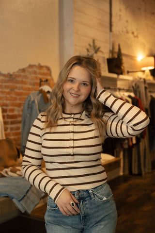 Carina Top, Cream Brown Stripe