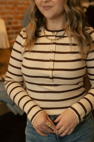 Carina Top, Cream Brown Stripe