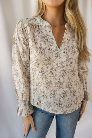 Danielle Floral Linen Top, Natural - The Red Thread Boutique