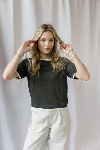 Faye Layered Top, Charcoal