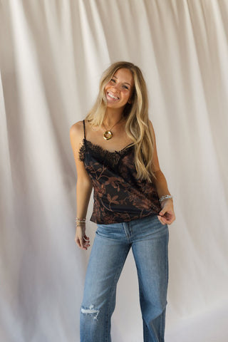 Solara Floral Lace Cami, Black - The Red Thread Boutique