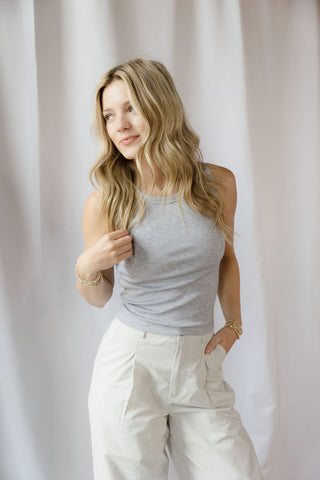 Della Padded Bra Crop Tank, Gray