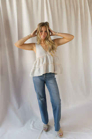 Nessie Stripe V Tank, Natural - The Red Thread Boutique
