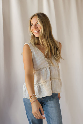 Nessie Stripe V Tank, Natural - The Red Thread Boutique