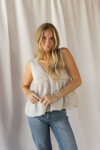 Nessie Stripe V Tank, Natural - The Red Thread Boutique