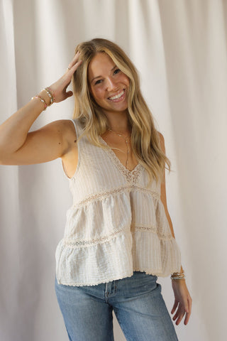 Nessie Stripe V Tank, Natural - The Red Thread Boutique