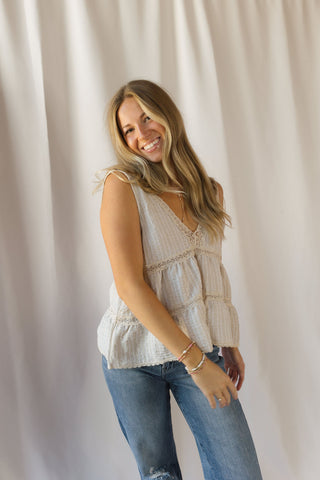 Nessie Stripe V Tank, Natural - The Red Thread Boutique