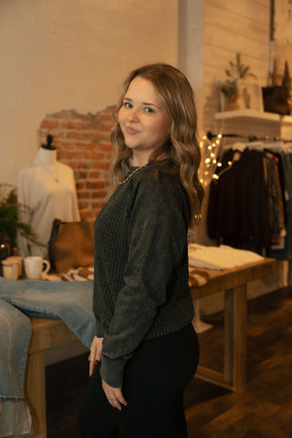 Cozy Waffle Knit Pullover, Black