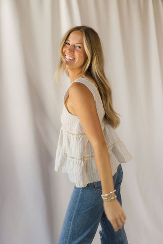 Nessie Stripe V Tank, Natural - The Red Thread Boutique
