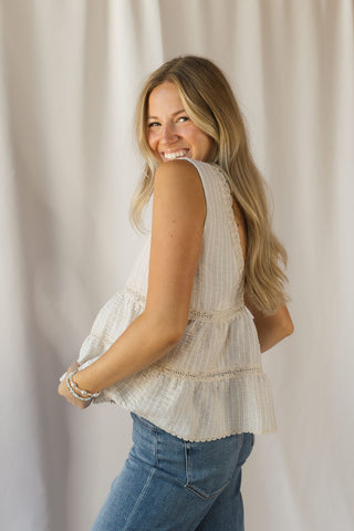 Nessie Stripe V Tank, Natural - The Red Thread Boutique