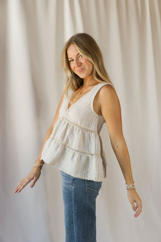 Nessie Stripe V Tank, Natural - The Red Thread Boutique