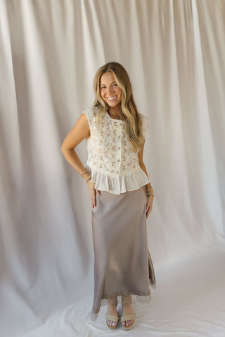 Julie Satin Lace Bottom Skirt, - The Red Thread Boutique