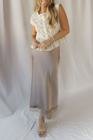 Julie Satin Lace Bottom Skirt, - The Red Thread Boutique