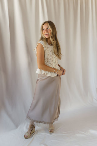 Julie Satin Lace Bottom Skirt, - The Red Thread Boutique