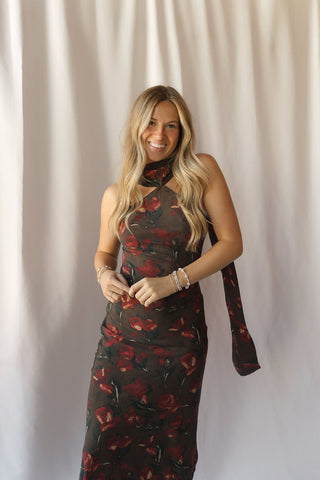 Magdalena Scarf Dress, Brown Floral