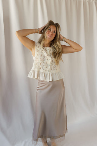 Julie Satin Lace Bottom Skirt, - The Red Thread Boutique