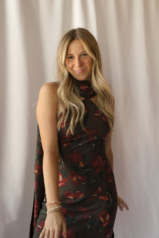 Magdalena Scarf Dress, Brown Floral