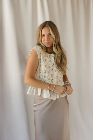 Teagan Ruffle Lace Button Up, Natural - The Red Thread Boutique