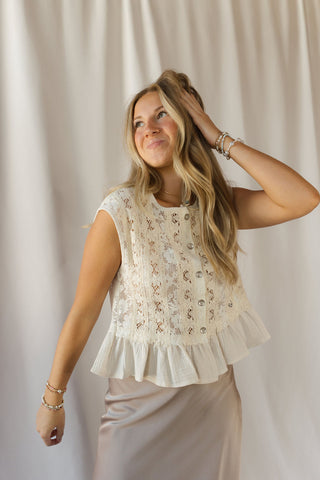 Teagan Ruffle Lace Button Up, Natural - The Red Thread Boutique