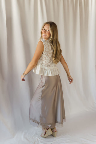 Julie Satin Lace Bottom Skirt, - The Red Thread Boutique