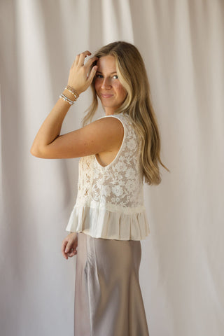 Teagan Ruffle Lace Button Up, Natural - The Red Thread Boutique