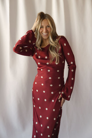 Georgie Dress, Wine Polka Dot