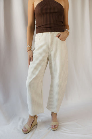 Valorie Stripe Barrel Jeans, Cream - The Red Thread Boutique