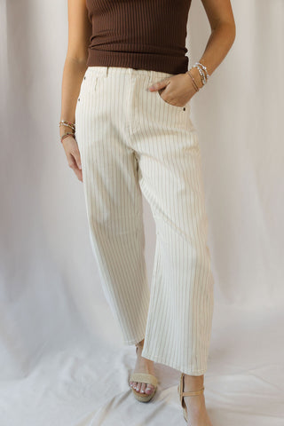 Valorie Stripe Barrel Jeans, Cream - The Red Thread Boutique