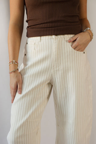 Valorie Stripe Barrel Jeans, Cream - The Red Thread Boutique