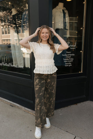 Lace Smocked Top, Cream *final sale