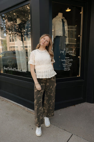 Lace Smocked Top, Cream *final sale