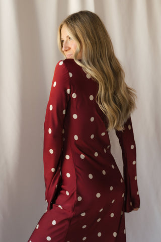 Georgie Dress, Wine Polka Dot