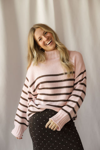 Skylar Stripe Sweater, Rose/Brown