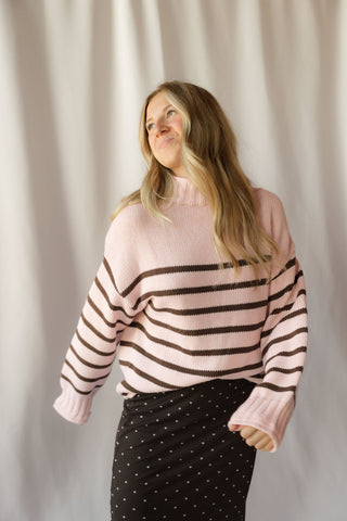 Skylar Stripe Sweater, Rose/Brown