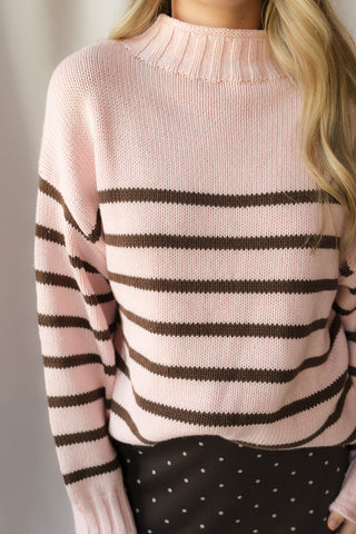 Skylar Stripe Sweater, Rose/Brown