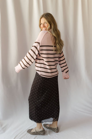 Skylar Stripe Sweater, Rose/Brown