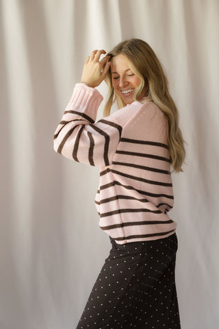 Skylar Stripe Sweater, Rose/Brown