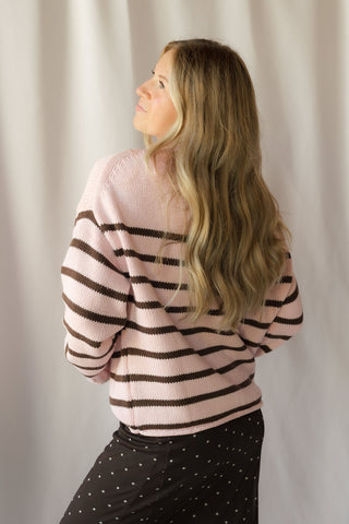 Skylar Stripe Sweater, Rose/Brown