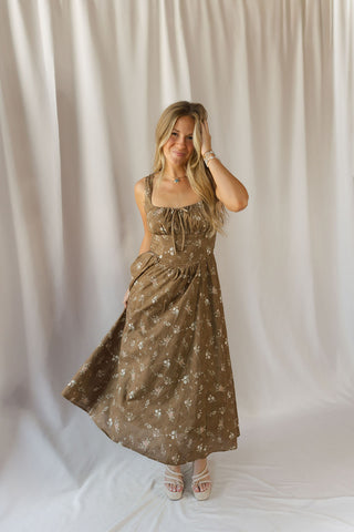 Hannah Eyelet Floral Dress, Brown - The Red Thread Boutique